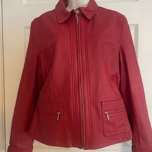 Elegant Red Leather Jacket for Women
